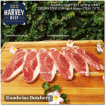 Beef Sirloin AGED BY GOODWINS Australia STEER young cattle (Striploin / New York Strip / Has Luar) frozen brand Harvey/Midfield STEAK 1cm 3/8" for schnitzel (price /600gr 4-5pcs)